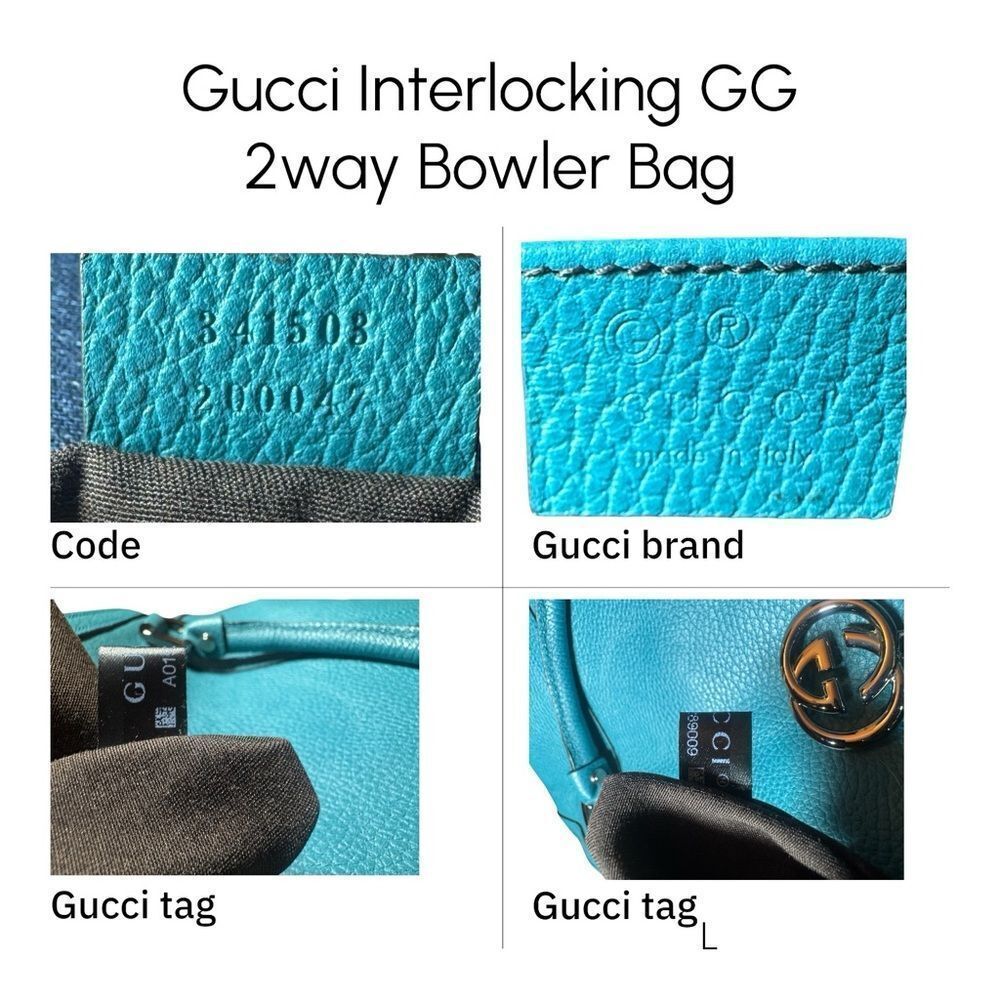 Gucci Turquoise Blue Leather 2way Convertible Interlocking GG Dome Bowler Bag Ex - Picture 16 of 16